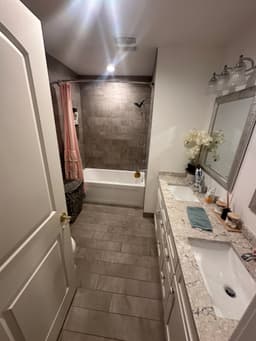 Contemporary bathroom with walk-in shower and floating vanity